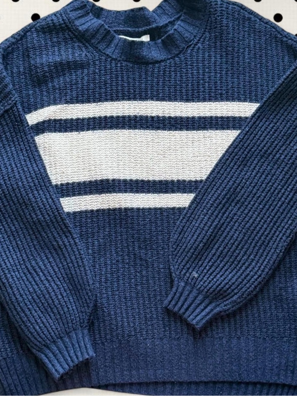 American Eagle Outfitters Navy Crewneck Sweater with White Stripes